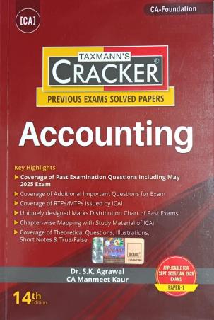 Book cover number 1 for Taxmann's Cracker - Accounting (Sept 2025 / Jan 2026 Exams Paper 1) written by S. K. Agrawal, Manmeet Kaur published by Taxmann Publications Pvt. Ltd.