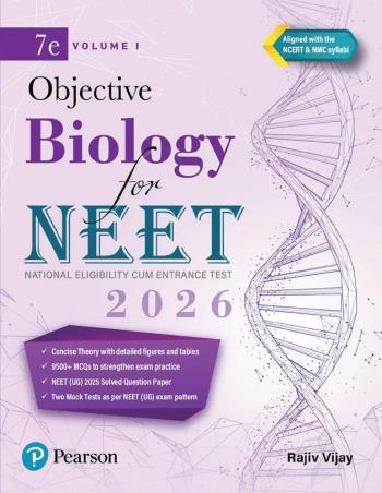 Book cover number 1 for Objective Biology For NEET (Volume 1) 2026 written by Rajiv Vijay published by Pearson Education