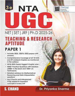 Book cover number 1 for NTA UGC NET NET/SET/JRF/Ph.D Teaching & Research Aptitude (Paper-1) written by Priyanka Sharma published by S. Chand Publishing