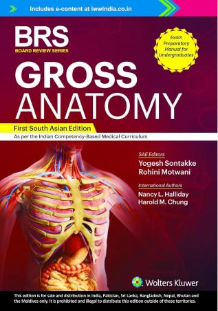 Book cover number 1 for BRS Gross Anatomy written by Yogesh Sontakke, Nancy L. Halliday, Harold M. Chung, Rohini Motwani published by Wolters Kluwer
