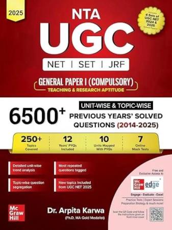 Book cover number 1 for NTA UGC NET SET JRF General Paper 1 (Compulsory) Teaching & Research Aptitude Previous Years' Solved written by Arpita Karwa published by McGraw Hill Education Private Limited
