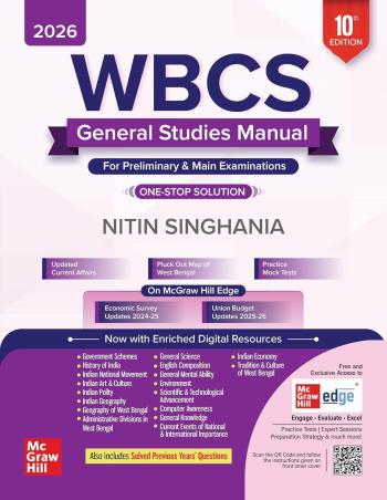 Book cover number 1 for WBCS General Studies Manual For Preliminary And Main Examinations (2026) written by Nitin Singhania published by McGraw Hill Education Private Limited