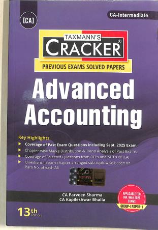 Book cover number 1 for Taxmann's Cracker Advanced Accounting ( Jan. / May 2026 Exams Group 1 Paper-1) written by Parveen Sharma, Kapileshwar Bhalla published by Taxmann Publications Pvt. Ltd.