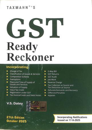 Book cover number 1 for Taxmann's GST Ready Reckoner written by V. S. Datey published by Taxmann Publications Pvt. Ltd.