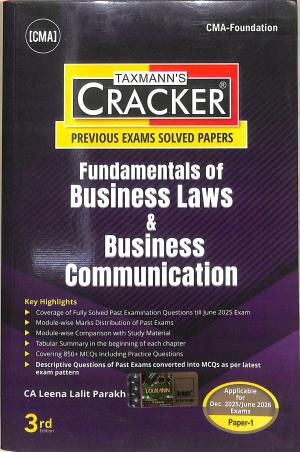 Book cover number 1 for Taxmann's CRACKER Fundamentals Of Business Laws & Business Communication CMA - Foundation written by Leena Lalit Parakh published by Taxmann Publications Pvt. Ltd.