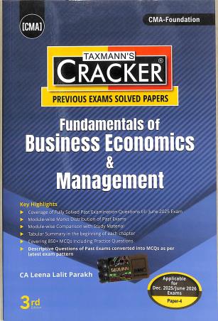 Book cover number 1 for Taxmann's Cracker Fundamentals Of Business Economics & Management (Dec 2025/June 2026 Exams Paper 4) written by Leena Lalit Parakh published by Taxmann Publications Pvt. Ltd.