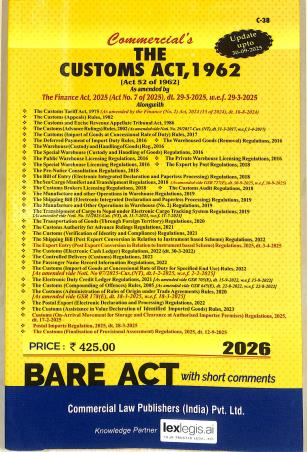 Book cover number 1 for Commercial's The Customs Act, 1962 (2026) written by NA published by Commercial Law Publishers (India) Pvt. Ltd.