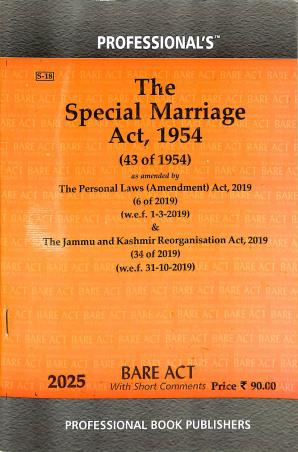 Book cover number 1 for Professional's The Special Marriage Act, 1954 (2025) written by NA published by Professional Book Publishers