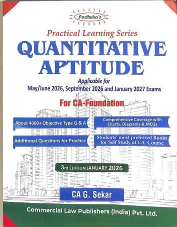 Book cover number 1 for Quantitative Aptitude (Applicable For May / June 2026, September 2026 And January 2027 Exams) written by G. Sekar published by Commercial Law Publishers (India) Pvt. Ltd.