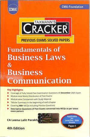 Book cover number 1 for Taxmann's Cracker Fundamentals Of Business Laws & Business Communication (June / Dec 2026 Exams) written by Leena Lalit Parakh published by Commercial Law Publishers (India) Pvt. Ltd.