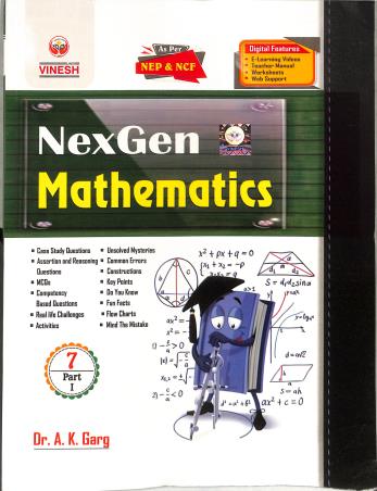 Book cover number 1 for Vinesh NexGen Mathematics Class 7 Part 1 & 2 (NEP / NCF) written by A. K. Garg published by S. Dinesh & Co.