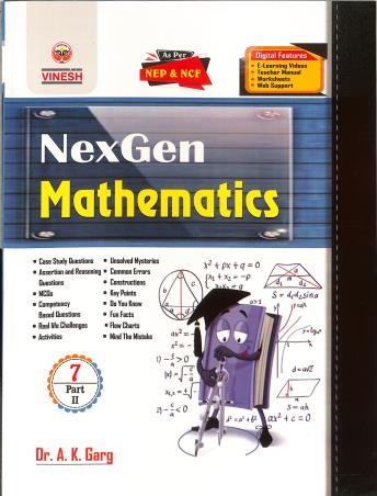 Book cover number 2 for Vinesh NexGen Mathematics Class 7 Part 1 & 2 (NEP / NCF) written by A. K. Garg published by S. Dinesh & Co.