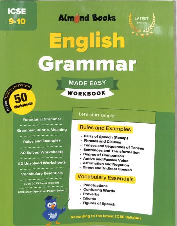 Book cover number 1 for English Grammar Made Easy Workbook Class 9 & 10 ICSE (2025) written by NA published by Almond books