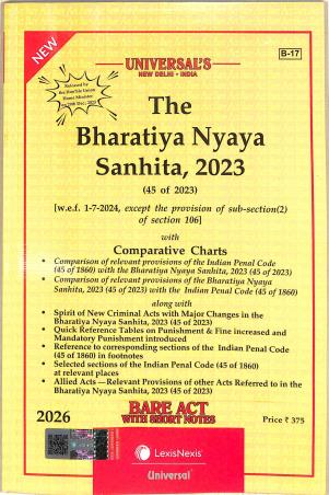 Book cover number 1 for The Bharatiya Nyaya Sanhita, 2023 (45 Of 2023) 2026 written by NA published by LexisNexis
