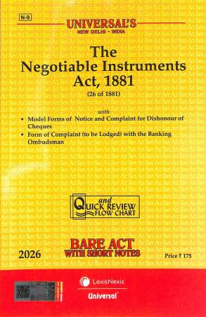 Book cover number 1 for The Negotiable Instruments Act, 1881 (26 Of 1881) 2026 written by NA published by LexisNexis