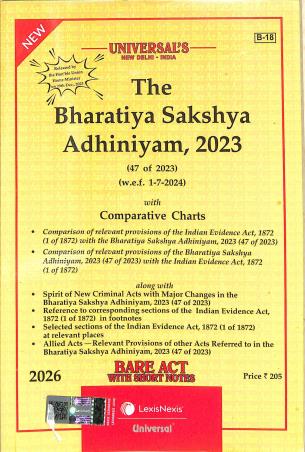 Book cover number 1 for The Bharatiya Sakshya Adhiniyam,2023 (47 To 2023) 2026 written by NA published by LexisNexis