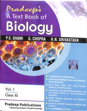 Book cover number 1 for Pradeep's A Text Book Of Biology Class 11 Volume1 & 2 (2026-2027) written by P. S. Dhami, G. Chopra, H. N. Srivastava published by Pradeep Publications