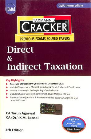 Book cover number 1 for Taxmann's CRACKER Direct & Indirect Taxation (For June Dec 2026 Exam) Group 1 Paper 7 written by K. M. Bansal, Tarun Agarwal published by Taxmann Publications Pvt. Ltd.