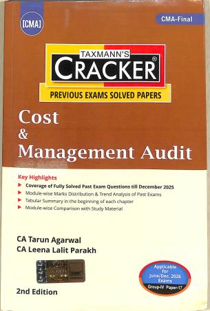 Book cover number 1 for Taxmann's Cracker Cost & Management Audit (June / Dec 2026 Exams Group 4 Paper 17) written by Leena Lalit Parakh, Tarun Agarwal published by Taxmann Publications Pvt. Ltd.