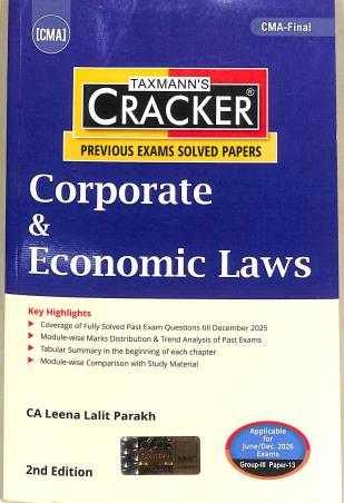Book cover number 1 for Taxmann's CRACKER Corporate & Economic Laws (June Dec 2026 Exams) Group 3 Paper 13 written by Leena Lalit Parakh published by Taxmann Publications Pvt. Ltd.