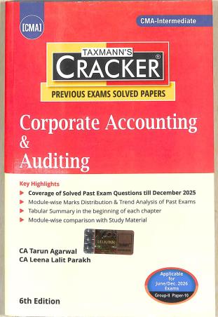 Book cover number 1 for Taxmann's CRACKER Corporate Accounting & Auditing (June Dec 2026 Exams) Group 2 Paper 10 written by Leena Lalit Parakh, Tarun Agarwal published by Taxmann Publications Pvt. Ltd.