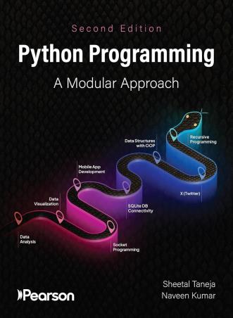 Book cover number 1 for Python Programming : A Modular Approach written by Naveen Kumar, Sheetal Taneja published by Pearson Education