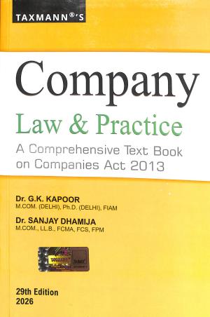 Book cover number 1 for Taxmann's Company Law & Practice (2026) 29th Edition written by G. K. Kapoor, Sanjay Dhamija published by Taxmann Publications Pvt. Ltd.