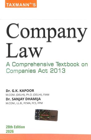 Book cover number 1 for Taxmann's Company Law (2026) 28th Edition written by G. K. Kapoor, Sanjay Dhamija published by Taxmann Publications Pvt. Ltd.