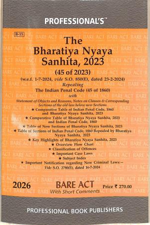 Book cover number 1 for The Bharatiya Nyaya Sanhita,2023 (45 Of 2023) 2026 written by NA published by Professional Book Publishers