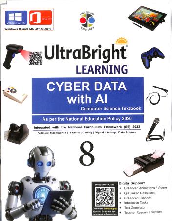 Book cover number 1 for Ultra Bright Learning Cyber Data With AI 8 (Computer Science Textbook) NEP 2020 / NCF SE 2023 written by NA published by Deepu Prakashan