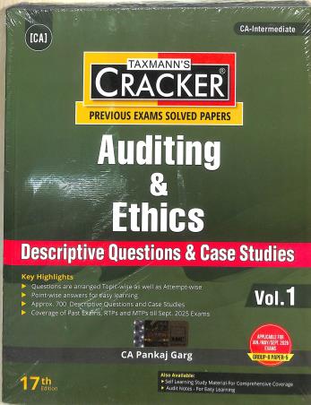 Book cover number 1 for Taxmann's Cracker Auditing & Ethics Volume 1 & 2 (Group 2 Paper 5) CA Intermediate written by Pankaj Garg published by Taxmann Publications Pvt. Ltd.