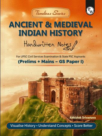 Book cover number 1 for Timelines Series - Ancient & Medieval Indian History Handwritten Notes (UPSC Prelims & Mains GS P 1) written by Abhishek Srivastava published by Physicswallah Private Limited