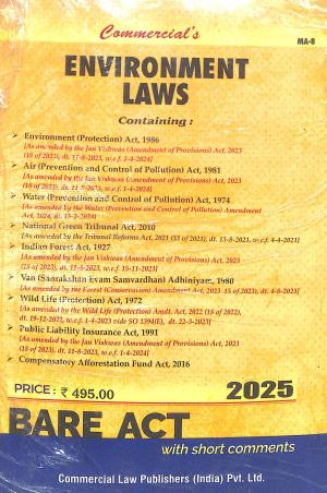 Book cover number 1 for Commercial's Environment Laws (2025) written by NA published by Commercial Law Publishers (India) Pvt. Ltd.