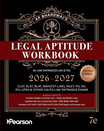 Book cover number 1 for Legal Aptitude Workbook  For Law Entrances (UG & PG) 2026-2027 written by A. P. Bhardwaj published by Pearson Education