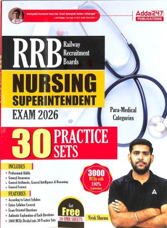 Book cover number 1 for RRB Nursing Superintendent Exam 2026 - 30 Practice Sets written by Vivek Sharma published by Adda 247 Publications