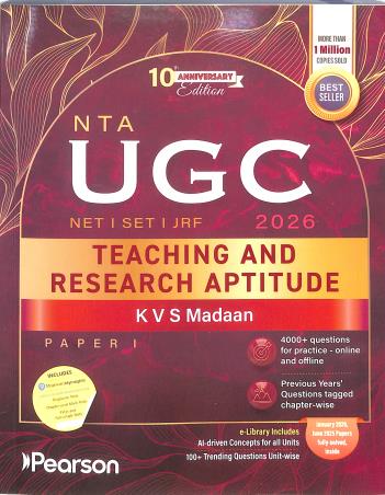 Book cover number 1 for NTA UGC NET/SET/JRF - Paper 1 : Teaching And Research Aptitude (2026) written by K. V. S. Madaan published by Pearson Education