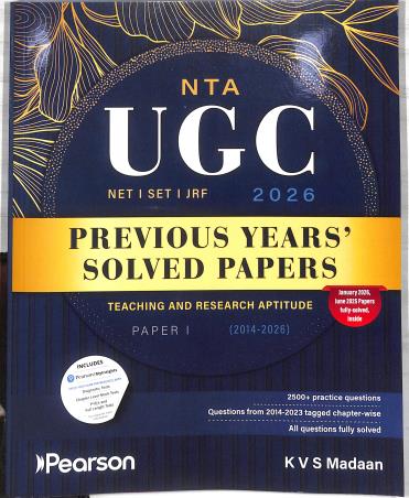 Book cover number 1 for UGC Paper 1 Previous Years Solved Papers written by K. V. S. Madaan published by Pearson Education