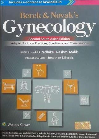 Book cover number 1 for Berek and Novak’s Gynecology (2nd South Asian Edition) written by Jonathan S. Berek published by Wolters Kluwer