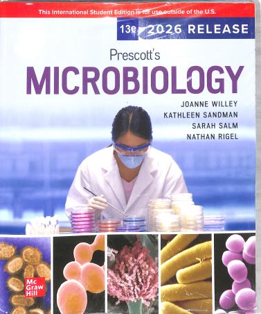 Book cover number 1 for Prescott's Microbiology (13th Edition) written by Joanne Willey, Kathleen Sandman, Sarah Salm, Nathan Rigel published by McGraw Hill Education Private Limited
