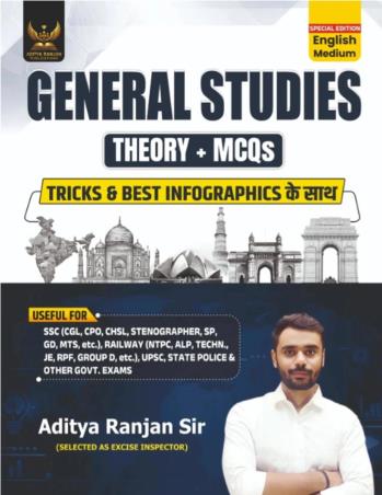 Book cover number 1 for General Studies Theory + MCQs (English Medium) Tricks & Best Infographics Ke Sath written by Aditya Ranjan published by Aditya Ranjan Publications