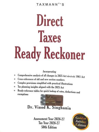 Book cover number 1 for Taxmann's Direct Taxes Ready Reckoner (Assessment Year 2026-27) written by Vinod K. Singhania published by Taxmann Publications Pvt. Ltd.