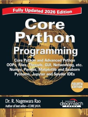 Book cover number 1 for Core Python Programming (4th Edition) written by R. Nageswara rao published by Dreamtech Press
