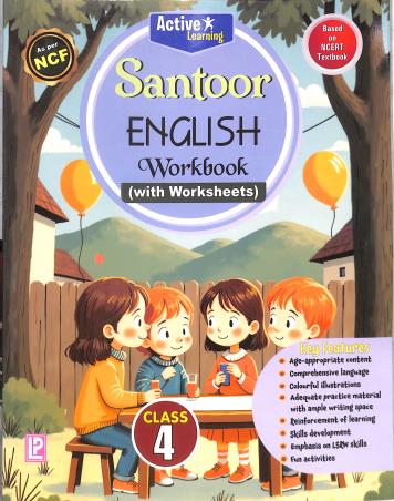 Book cover number 1 for Active Learning Santoor English Workbook Class 4 (With Worksheet) NCF written by NA published by Laxmi Publications (P) Ltd.