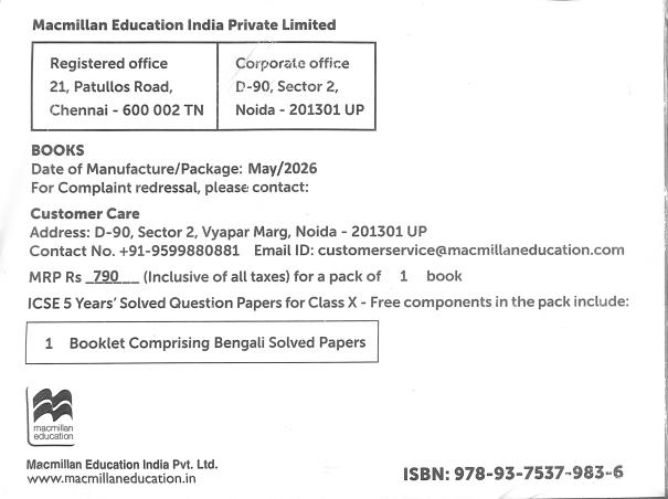 Book cover number 2 for Frank ICSE 5 Years' Question Papers Class 10 (With Bengali) 2026 Edition (2 Package) written by NA published by Macmillan Education