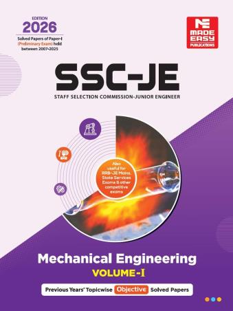 Book cover number 1 for SSC-JE Paper-1 Mechanical  Engineering Volume-1 (2026 Edition) written by NA published by Made Easy Publications