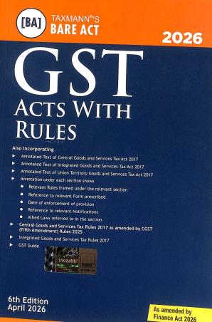 Book cover number 1 for Taxmann's Bare Act GST Acts with Rules (2026) 6th Edition written by NA published by Taxmann Publications Pvt. Ltd.