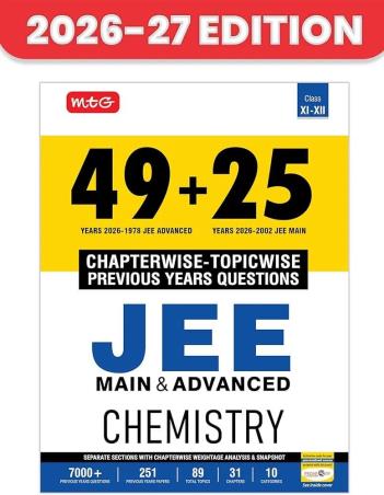 Book cover number 1 for 49+25 Chapterwise-Topicwise Previous Years Questions JEE Main & Advanced Chemistry (Class 11-12) written by NA published by MTG Learning Media (P) Ltd.