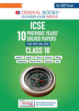 Book cover number 1 for Oswaal ICSE 10 Previous Years Solved Papers Year-Wise 2016-2026 Class 10 (For 2027 Exam) written by NA published by Oswaal Books