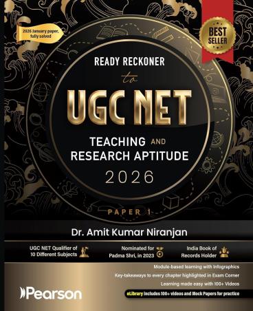 Book cover number 1 for Ready Reckoner To UGC NET Teaching & Research Aptitude (Paper 1) 2026 written by Amit Kumar Niranjan published by Pearson Education