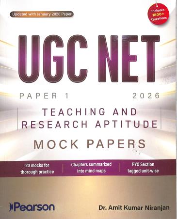 Book cover number 1 for UGC NET Teaching And Research Aptiutude Paper -1 (Mock Paper) 2026 written by Amit Kumar Niranjan published by Pearson Education